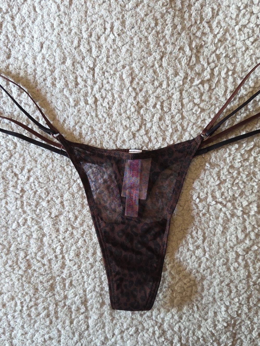 NWT VS PINK Low Rise Logo Mesh Strappy Micro Thong Panty
